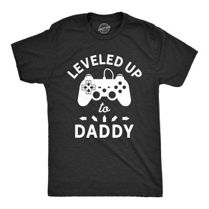 Mens Leveled Up To Daddy Tshirt Funny Video Game Fathers Day Tee - Crazy Dog Men's T Shirt - 1 of 4