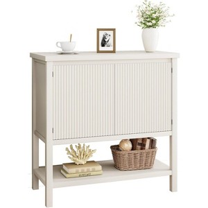 Console Table w/Storage, White Entryway Cabinet with Wave Doors 
 Open Shelf, Wood Buffet Sideboard Sofa Table for Living Room, Hallway, Dining Room - 1 of 4