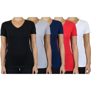 Blu Rock Women's Loose Fit  Short Sleeve V-Neck Cotton Stretch Tees-5 Pack - 1 of 2