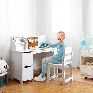 Study Desk and Chair Set with Bookshelf, Bulletin Board, and Cabinets - Ideal for Boys and Girls Ages 3-8 - 1 of 4
