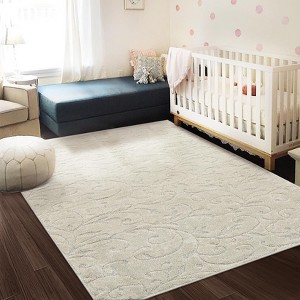 9x12 Ultra Soft Shag Area Rug,Plush Non-Slip Boho Floral Rug, Non-Shedding & Easy Care Thick Modern Fluffy Carpet– Beige - 1 of 4