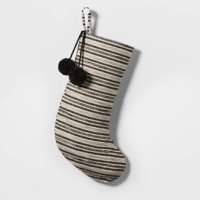 Woven Christmas Stocking Black Stripe - Wondershop™