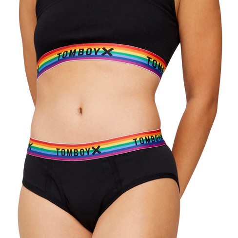 TomboyX Iconic Briefs, Super Soft Cotton, All Day Comfort, Size Inclusive  (3XS-6X) Black Rainbow X Small