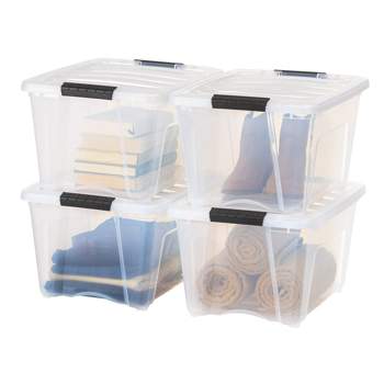 IRIS USA 4 Pack 32qt Clear View Plastic Storage Bin with Lid and Secure Latching Buckles