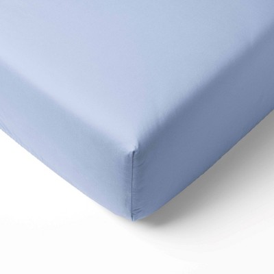 Bacati - Solid Light Baby Blue 100 percent Cotton Universal Baby US Standard Crib or Toddler Bed Fitted Sheet