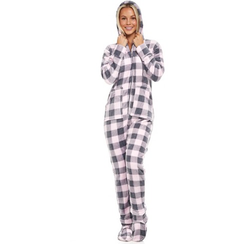 Adr Women s Hooded Footed Pajamas Plush Adult Onesie Winter Pjs