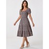 Allegra K Women's Floral Dresses Square Neck Puff Short Sleeves Tiered Ruffled Hem Dress - 3 of 4