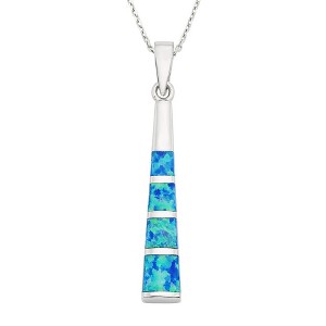 Opalata Sterling Silver Thin Long Blue Inlay Opal Long 18" Pendant Necklace - Blue - 1 of 2