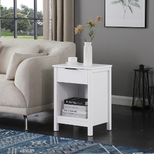 KWPZQEB Wood Nightstand, Side Table with Drawer & Open Shelf, Modern Bedside End Table with Solid Wood Legs for Bedroom, Living Room - 1 of 4