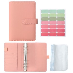 Unique Bargains A6 PU Leather Budget Binder with Zipper Envelopes 1 Set - 1 of 4