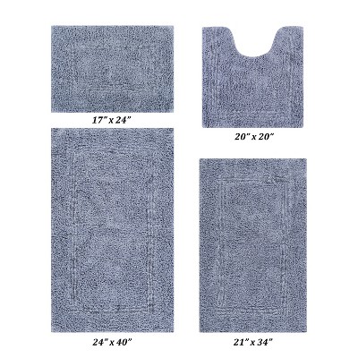 Lux Premium 100% Cotton Tufted Solid Reversible 4 PC Bath Rug Set – Ultra-Soft, Water-Absorbent, Durable, Machine Washable Bathroom Rug