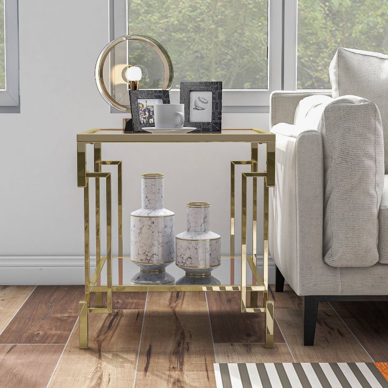 Costa Mesa Square Glass Top Contemporary End Table Champagne - miBasics, 5 of 8