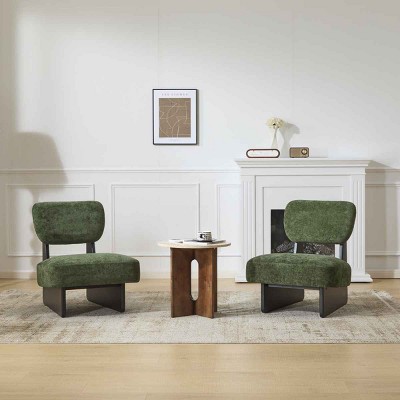 [Set of 2] Minimalist Accent Design Accent Chairs, Lounge Chairs with Polyester Upholstery, Cushioned Chairs with Wood Frame-Coolbibila