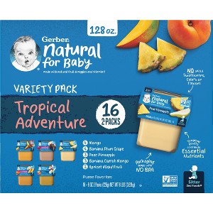 Gerber Baby Food Stage 2 Tropical Adventure Variety Pack Puree 2oz Tubs (32 Pack) - 1 of 4