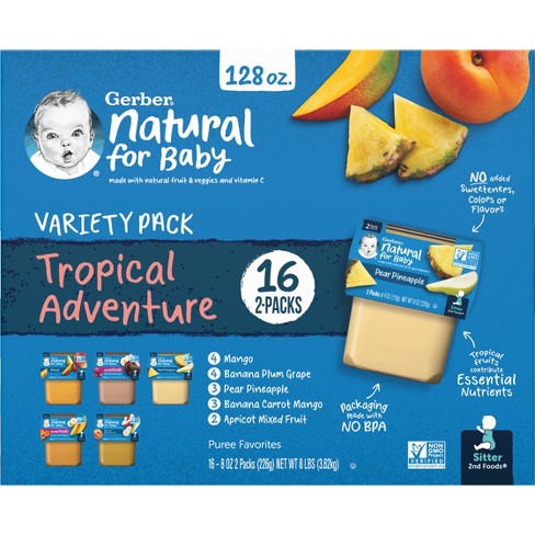 Gerber Baby Food Stage 2 Tropical Adventure Variety Pack Puree 2oz Tubs (32 Pack) - image 1 of 4