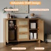Buffet Cabinet with Storage, 47'' Modern Rattan Sideboard – Boho Credenza with 3 Drawers/Doors Adjustable Shelf Wooden Coffee Bar - 3 of 4