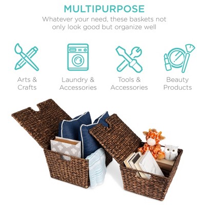 XL Handwoven Water Hyacinth Storage Baskets with Lids, Set of 2