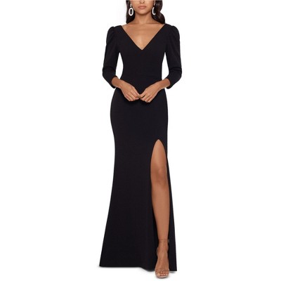 Betsy & Adam Womens Puff-Shoulder Gown Fit & Flare Dress, Black, 4P