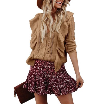 Coolmee Women's Cardigan Sweaters Ruffle Casual Lightweight Fall Oufits Clothes Fashion Long Sleeve Crochet Tops Jackets