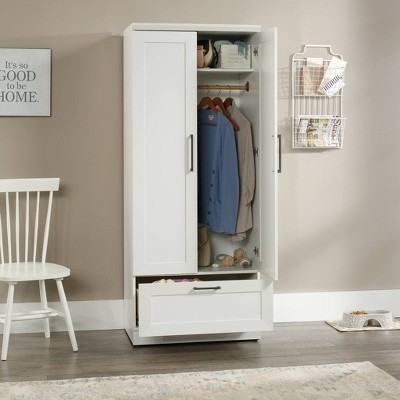 Soft White MDF 2-Door Wardrobe Armoire with Drawer