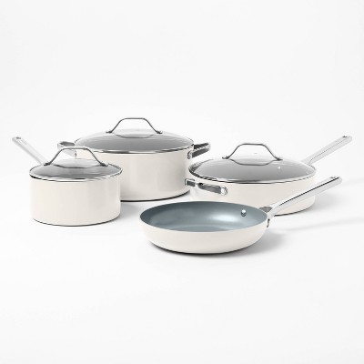 7 PC Enameled Cast Iron Cookware Set - White