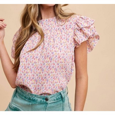 Women's Ditsy Flower Printed Pleats Blouse - AnnieWear