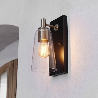 Globe Electric 1-Light Matte Black Wall Sconce with Matte Brass Accents and Clear Glass Shade: ETL Listed, Iron Body, Dimmable