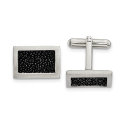 Black Bow Jewelry Stainless Steel & Genuine Stingray Inlay Rectangle Cuff Links, 18x13mm