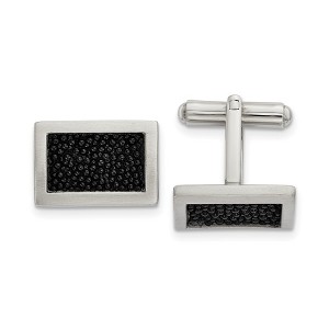 Black Bow Jewelry Stainless Steel & Genuine Stingray Inlay Rectangle Cuff Links, 18x13mm - 1 of 3