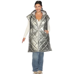 White Mark Plus Size Metallic Diamond Puffer Vest - 1 of 4
