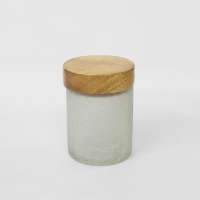 Small Smoke Glass Canister with Wooden Lid Off White - Nu Steel