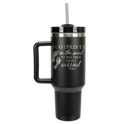 Elanze Designs Footprints In The Sand Walk With Faith 40 oz. Stainless Steel, Large Water Bottle Coffee Mug, Spill & Leak Resistant, Thermal Travel