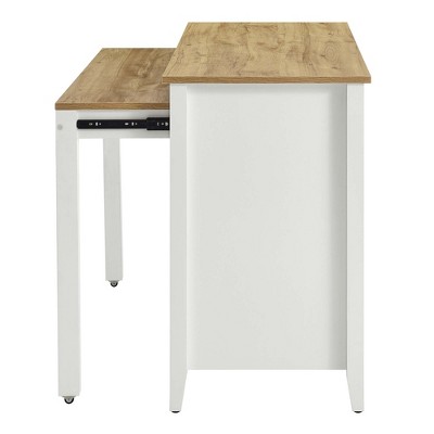 White and Natural Wood Grain Kitchen Island with Storage