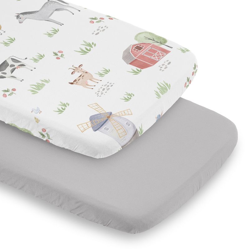 Sweet Jojo Designs Gender Neutral Unisex Baby Bassinet Fitted Sheets Set Farm Animals Multicolor 2pc, 1 of 7