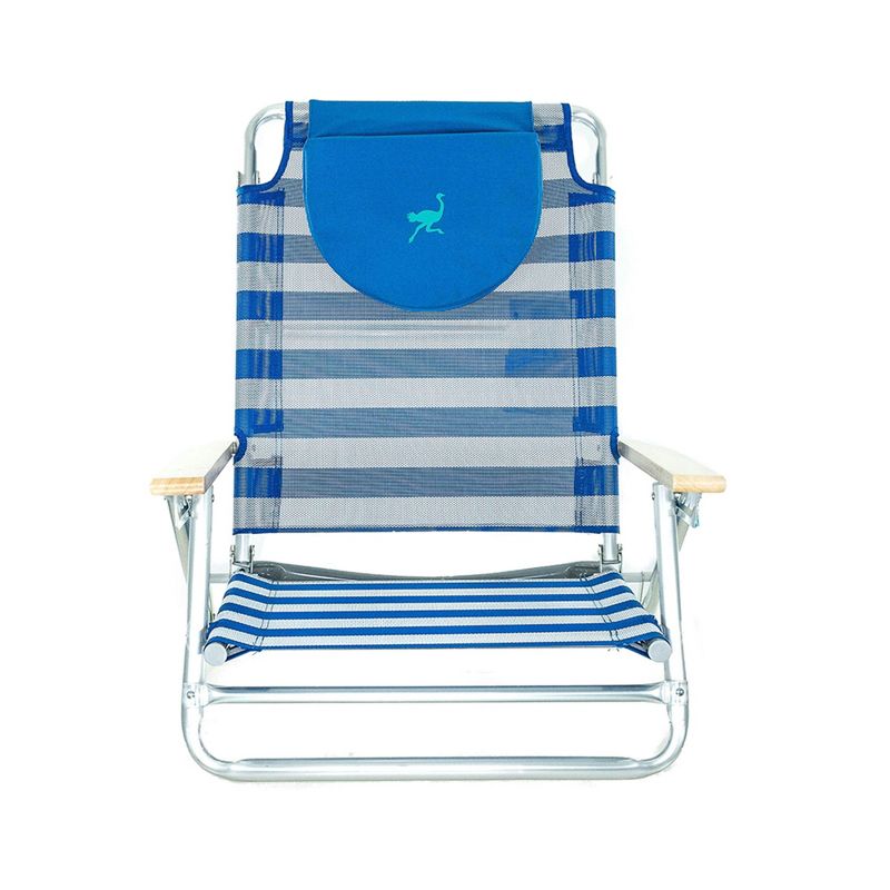 Ostrich South Beach Sand Chair, Beach Reclining Lawn Chair w/Carry Strap, Outdoor Furniture for Pool, Camping, or Backyard, Blue Stripe, 5 of 8