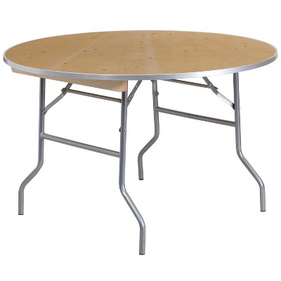 Flash Furniture 4-Foot Round HEAVY DUTY Birchwood Folding Banquet Table with METAL Edges