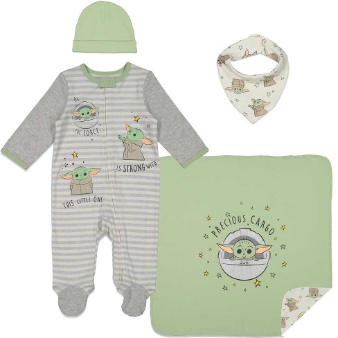 Star Wars The Mandalorian The Child Newborn Baby Boys Zip Up Sleep N' Play  Coverall Bib Blanket And Hat 4 Piece Outfit Set 0-6 Months : Target