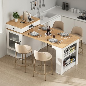 Homy Casa 59.5" Kitchen Island with Extendable Dining Table, Power Outlet and Storage Shelves - 1 of 4