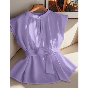 TIME HOLLOW Solid Color Round Neck Office Shirt - 1 of 3