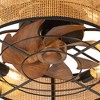 Airsurfer 19" Black Flush Mount Cage Ceiling Fan with LED Light, with 7 Dark Brown Blades,Remote Included - 3 of 4