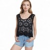 Anna-Kaci Women's Crochet Sleeveless Tank Top with Floral Open Knit Pattern and Scalloped Hem Detail - 3 of 4