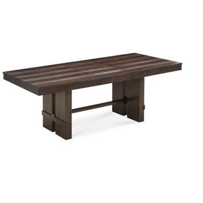 HomeRoots 84" Dark Brown Wood Self-Storing Leaf Trestle Base Extension Dining Table