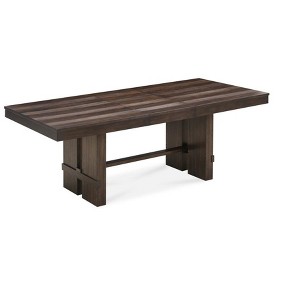 HomeRoots 84" Dark Brown Wood Self-Storing Leaf Trestle Base Extension Dining Table - 1 of 4