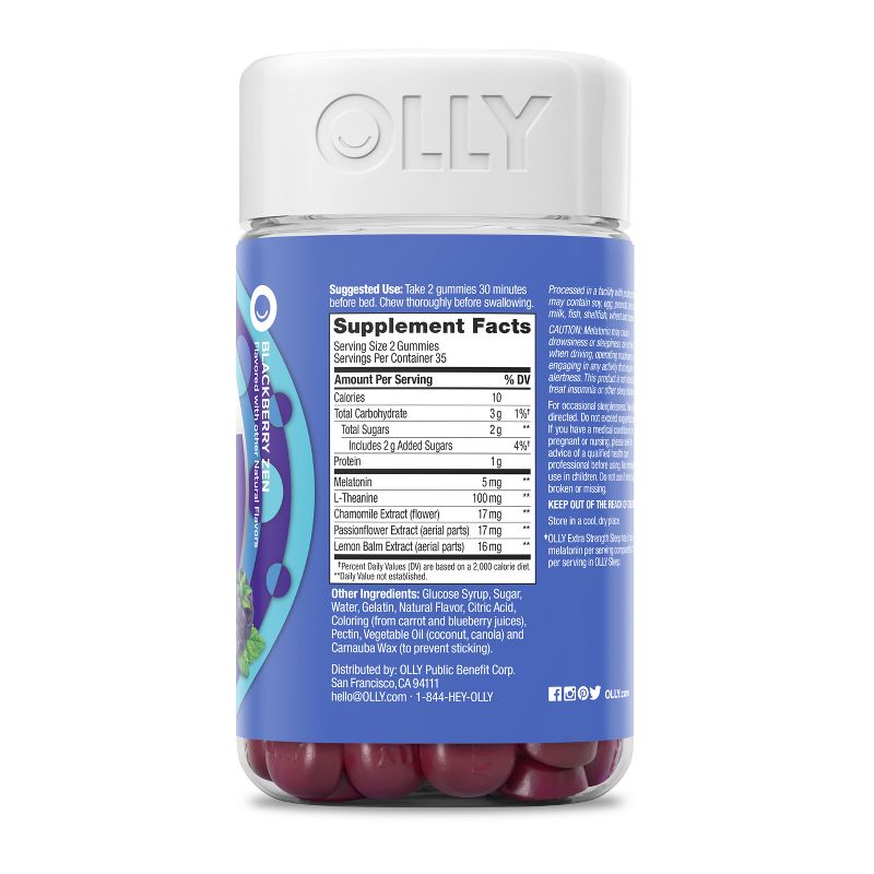 OLLY Extra Strength Sleep Gummies Pouch with 5mg Melatonin - Blackberry Zen, 3 of 10