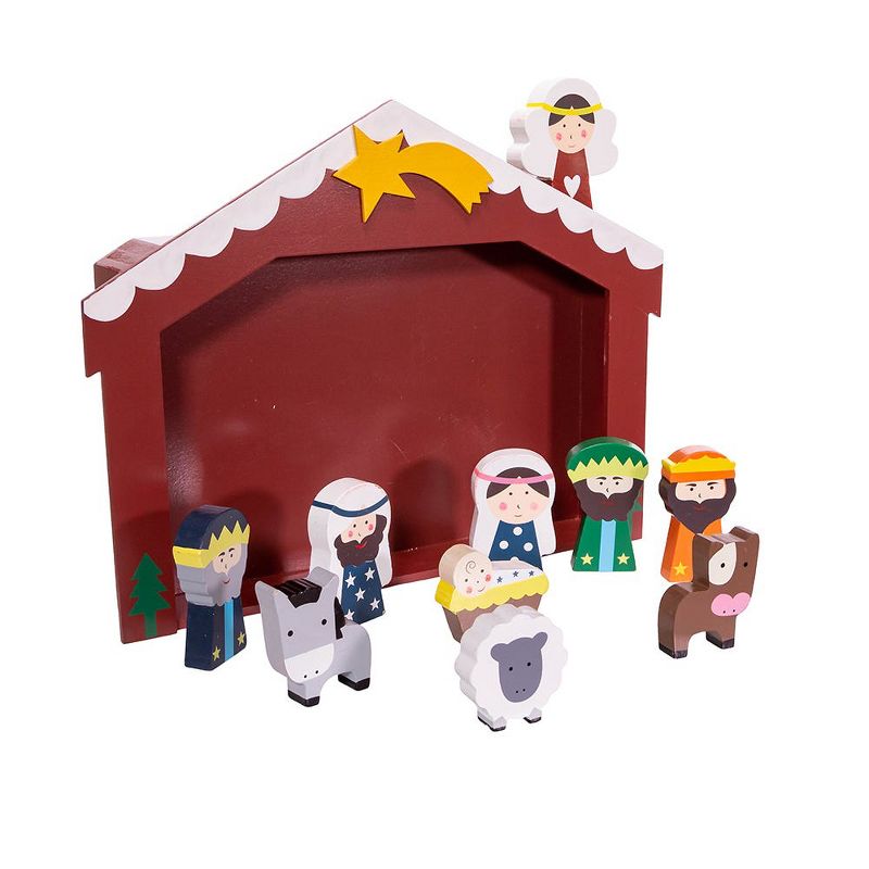 Kurt Adler 2-3-Inch Wooden Children's Nativity Set with Stable and 10 Figures, 3 of 7
