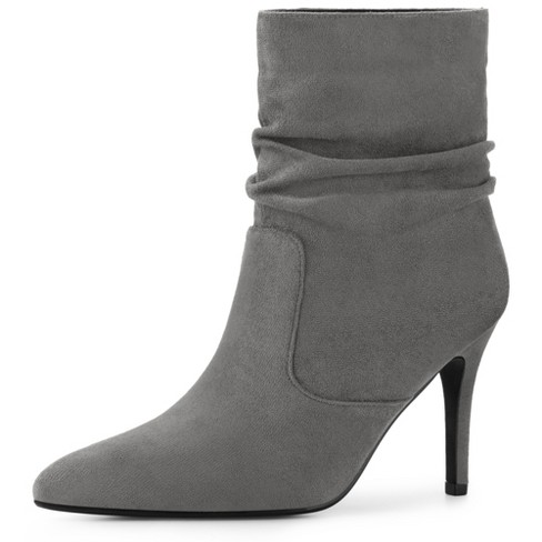 Allegra K Women s Pointy Toe Pull on Stiletto Heels Ankle Sock Boots Gray 9 Target