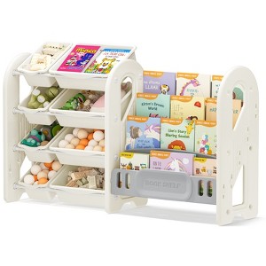 Kids Bookshelf and Toy Storage Organizer with 4-Tier Book Rack and 8 Bins, Space-Saving Toy and Book Cabinet for Playroom or Bedroom - 1 of 4