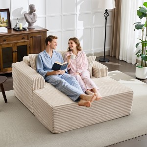 61" Oversized Chaise Lounge Chair, Comfy Corduroy Lounge Sofa with 4 Pillows, No Assembly Required, Cozy Sleeper Sofa Bed for Living Room Apartments - 1 of 4