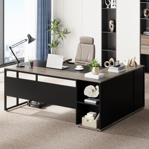Lantine 71 inch Executive Desk, L Shaped Desk with Cabinet Storage, Executive Office Desk with Shelves for Home Office - 1 of 4