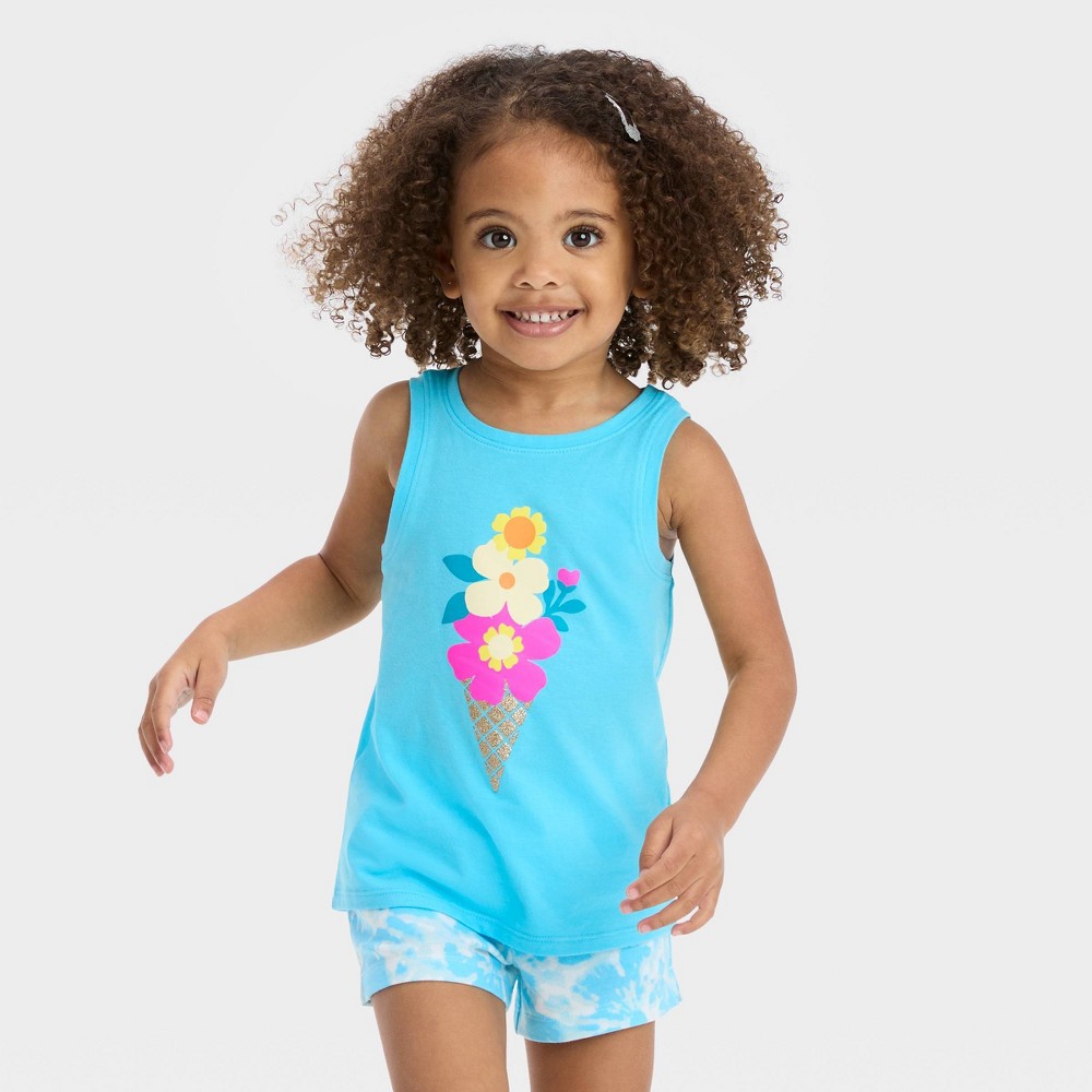 Toddler Girls' Floral Ice Cream Tank Top - Cat & Jack™ Turquoise Blue 4T
